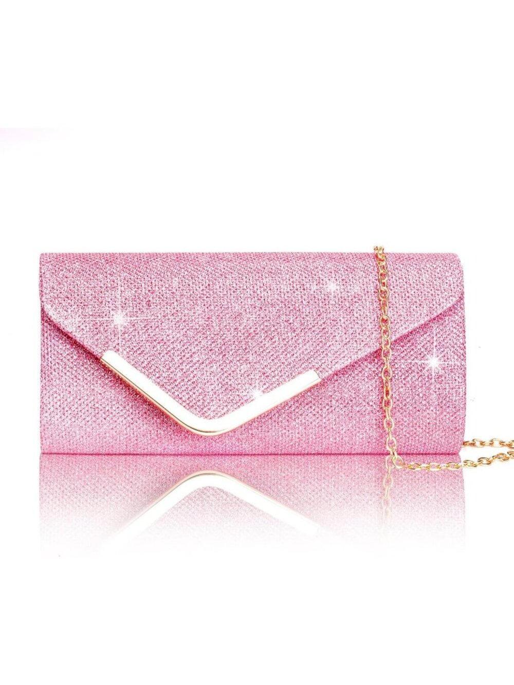 Women's Pink Lace Floral Mesh Envelope Chain Crossbody Prom Evening Bag Clutch